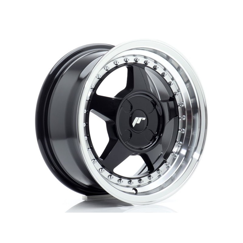 JR Wheels JR6 15x7 ET20-35 4H BLANK Gloss Black w/Machined Lip