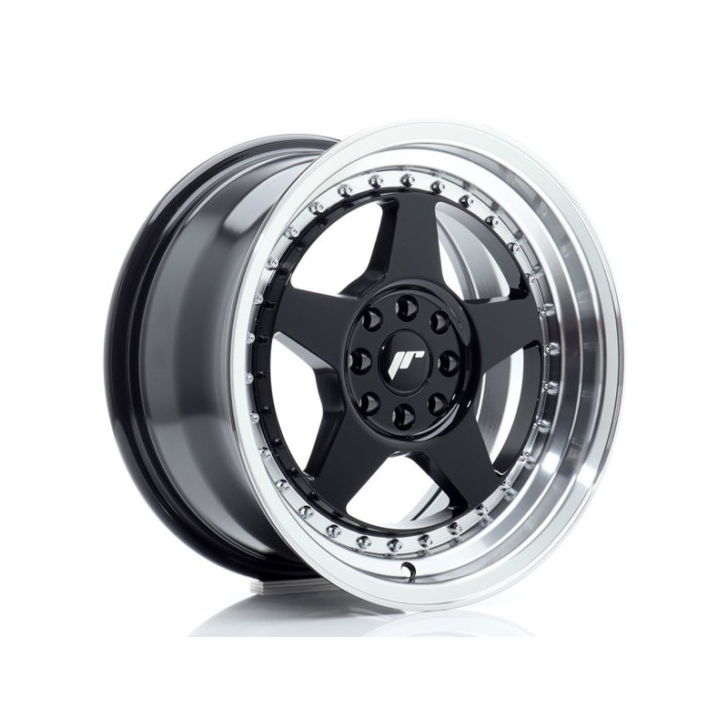 JR Wheels JR6 16x8 ET25 4x100/108 Gloss Black w/Machined Lip
