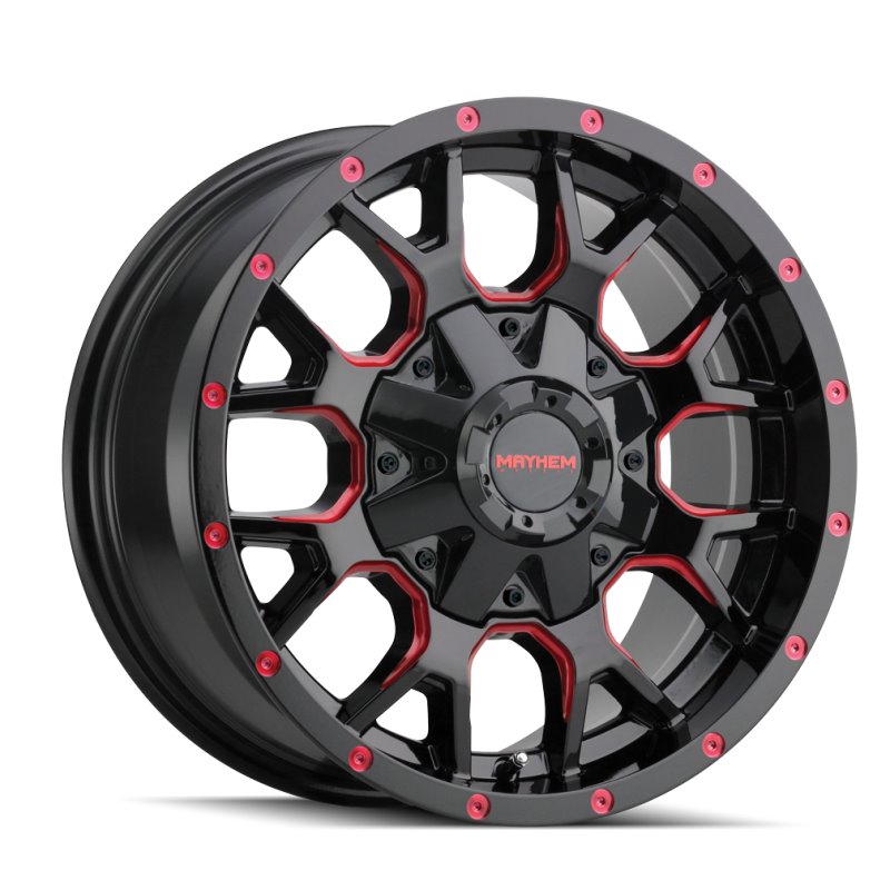 Llanta Mayhem 8015 Warrior 18x9 6x135 ET18 buje 106 mm Negro con Prism Red - 8015-8937BTR18