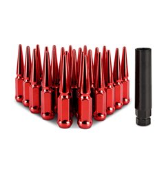 Tuercas de rueda de acero Mishimoto Spiked M14x1.5 - Juego de 24 - Rojo - MMLG-SP1415-24RD