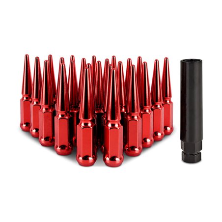 Tuercas de rueda de acero Mishimoto Spiked M14x1.5 - Juego de 24 - Rojo - MMLG-SP1415-24RD