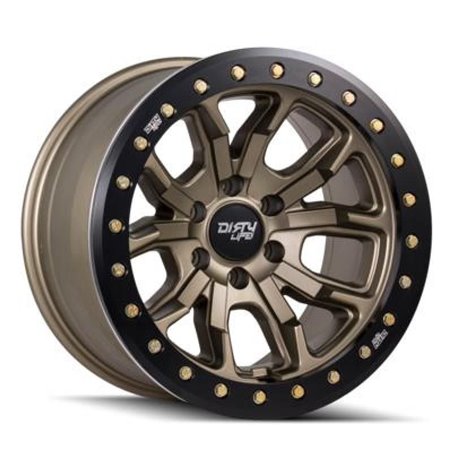 Llanta Dirty Life 9303 DT-1 17x9 5x127 ET-12 buje 78.1 mm Satin Gold - Beadlock simulado - 9303-7973MGD12