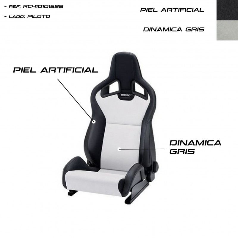 ASIENTO RECARO SPORTSTER CS CALEFACCION PIEL ARTIFICIAL NEGRO/DINAMICA GRIS PILOTO