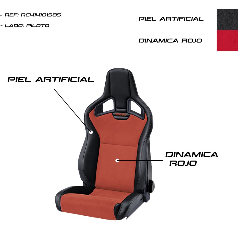 ASIENTO RECARO CROSS SPORTSTER CS CALEFACCION PIEL ARTIFICIAL NEGRO/DINAMICA ROJO PILOTO