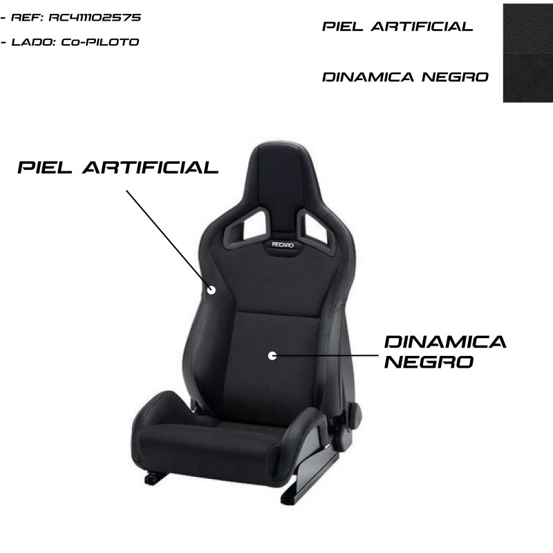 ASIENTO RECARO SPORTSTER CS AIRBAG CALEFACCION PIEL ARTIFICIAL NEGRO/DINAMICA NEGRO COPILOTO